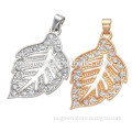 41*25mm silver and gold plated full diamond leaves doll pendant necklace